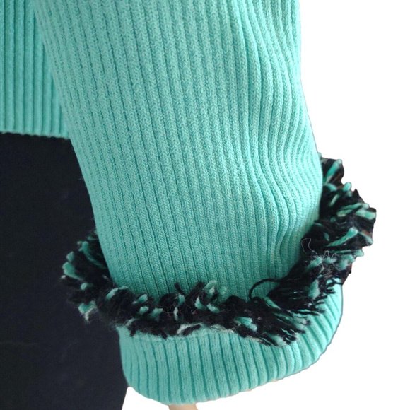 Cache Aqua Black Fringe Ribbed Zip Cardigan Sweater 6 S M - Picture 5 of 9